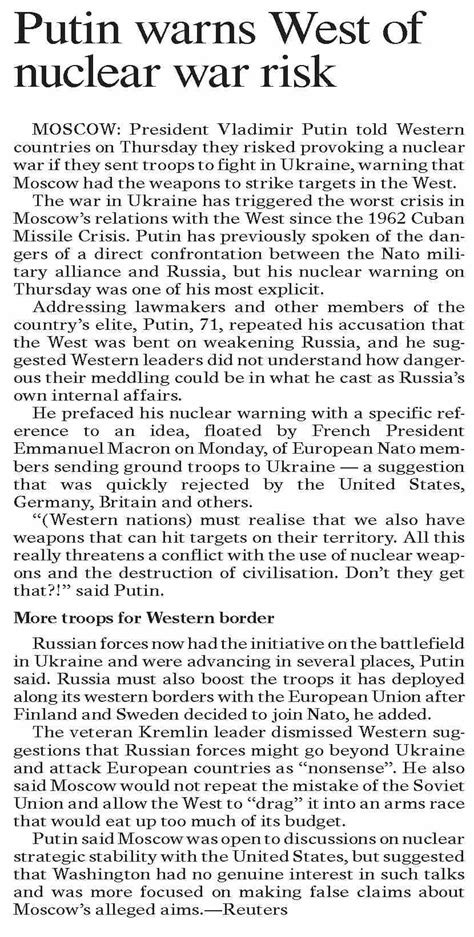 Dawn Epaper Mar Putin Warns West Of Nuclear War Risk