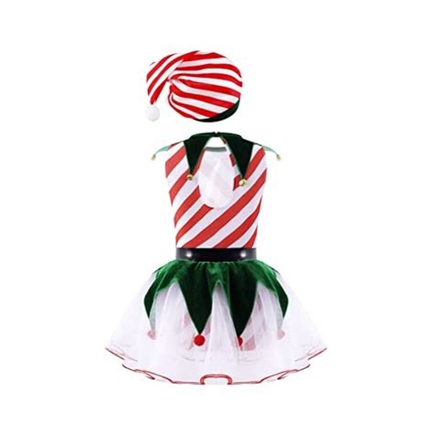 Dpois Enfant Fille Lutin Robe Noël Déguisement Elfe Costume Carnava