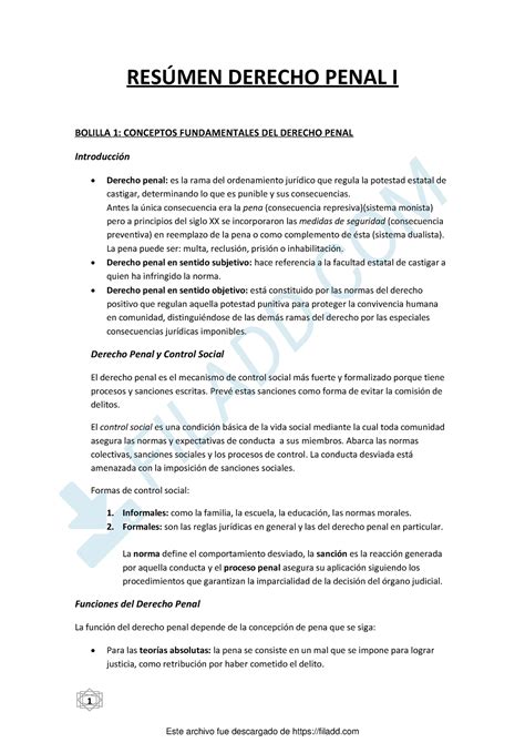 Resumen Completo Derecho Penal I 1 RESÚMEN DERECHO PENAL I BOLILLA 1