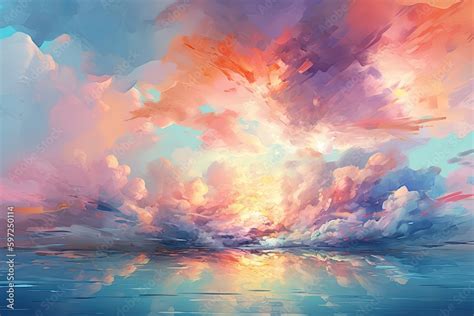 Heavenly Paradise: Delicate Acrylic Painting of Pink & Blue Clouds in a ...