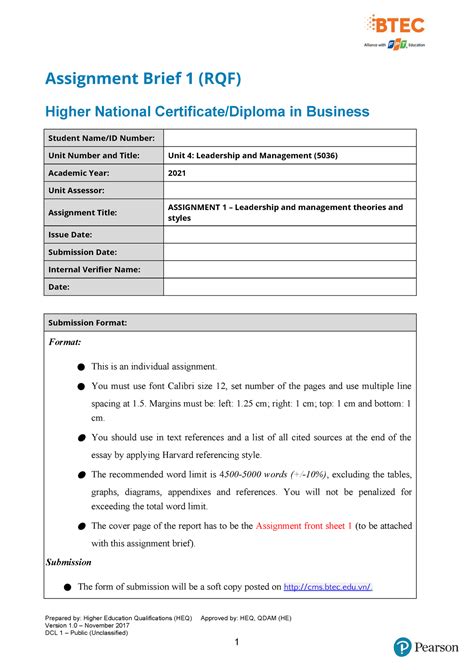 Unit 4 5036 Assignment 1 Brief Assignment Brief 1 Rqf Higher