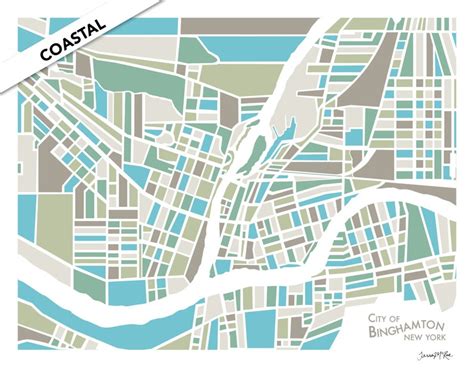 Binghamton, NY Abstract Illustration Map Print - Etsy