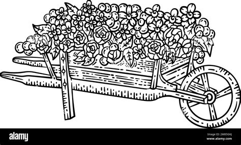 Page De Coloriage Printanier De Fleurs De Brouette Pour Adulte Image