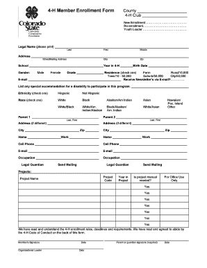 Fillable Online Extension Colostate H Member Enrollment Form County