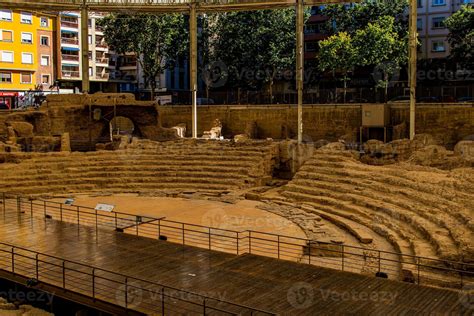 beautiful ruins of the ancient Roman amphitheater in Zaragoza Spain