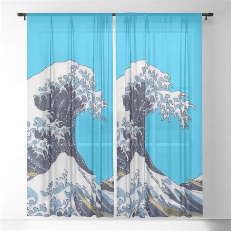 Hokusai“the Great Wave Off Kanagawa”cyan72 Background Sheer Curtain By Dohshin Society6