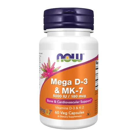 Mega D3 Mk7 Now 60 Capsules مكمل غذائي لدعم صحة العظام والعضلات