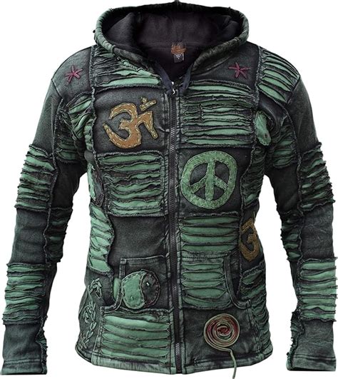 Gheri Men S Green Stonewashed Gothic Razor Cut Pixie Hood Jacket