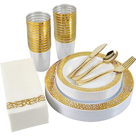 Amazon Count Gold Dinnerware Set Elegant Plastic Plates