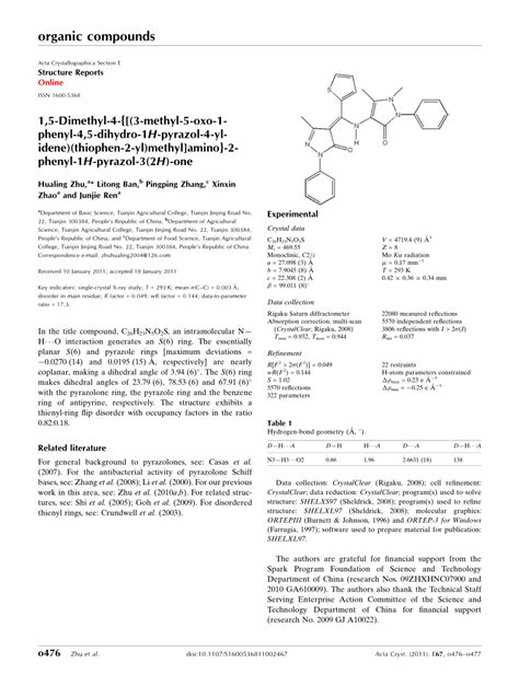 PDF 1 5 Dimethyl 4 3 Methyl 5 Oxo 1 Phenyl 4 5 Dihydro 1H Pyrazol