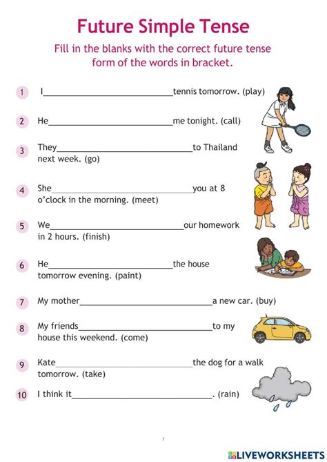 Future Simple Exercises Elementary Worksheets Tense Grammar