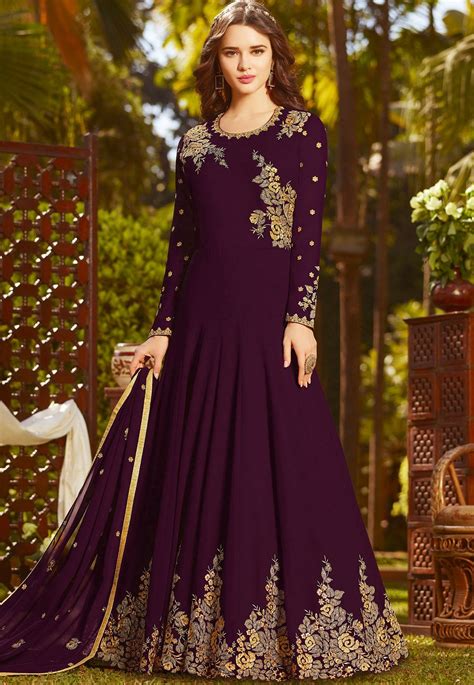 Purple Georgette Embroidered Floor Length Anarkali Suit 20027