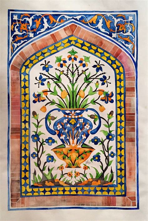 Floral Tilework Of Wazir Khan Mosque Version 1 Etsy Australia In 2024 Mughal Art Paintings