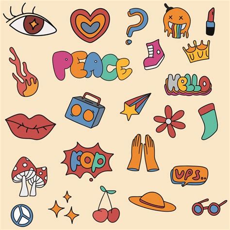 Premium Vector | Sticker pack with retro theme