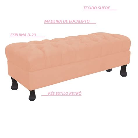 Puff Decorativo Retro Luiz XV Baú Suede Rosa 80 cm MadeiraMadeira