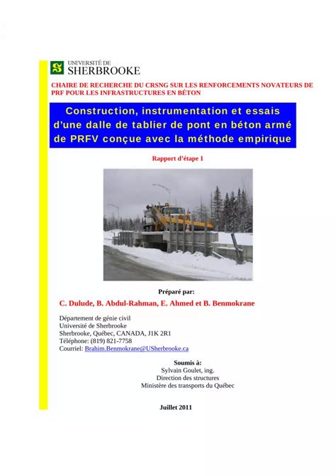 Pdf Construction Instrumentation Et Essais Dune Dalle De Tablier De