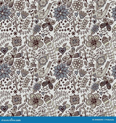 Seamless Texture With Flowers And Birds Endless Floral Pattern Stock