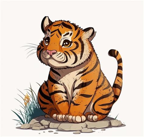 Un Tigre De Dibujos Animados Sentado En Una Roca Con La Palabra Tigre