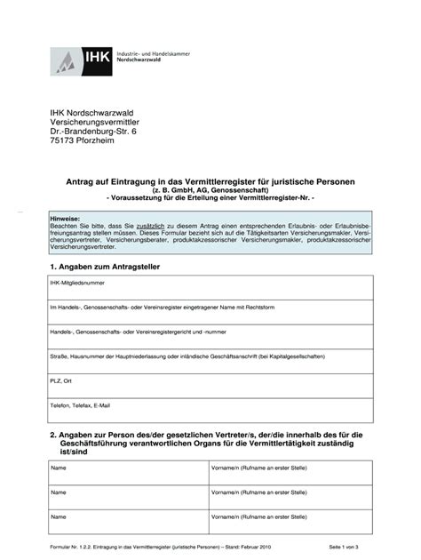 Ausfüllbar Online nordschwarzwald ihk24 Registrierung juristische