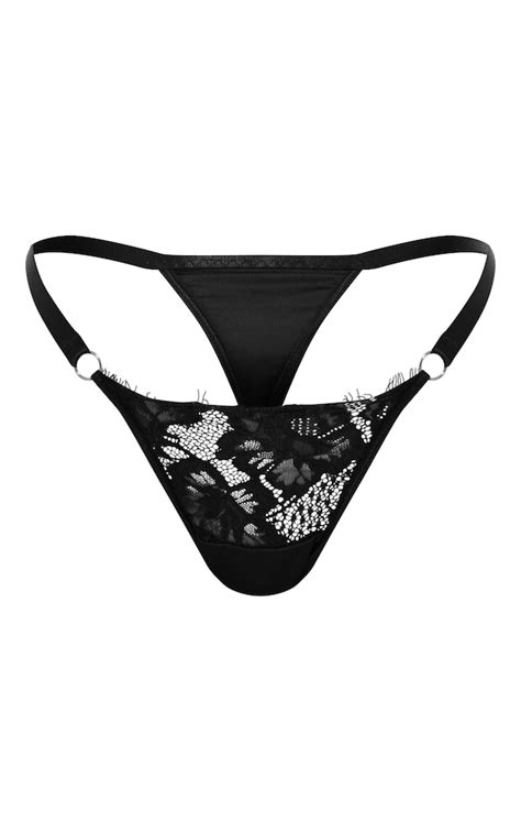 Black Eyelash Lace Thong Lingerie And Nightwear Prettylittlething Aus