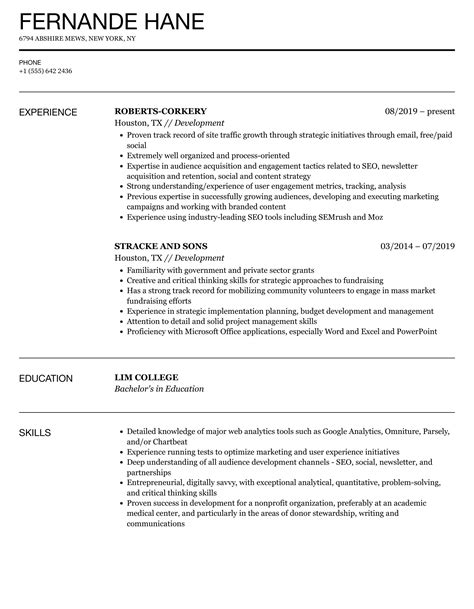 Development Resume Samples | Velvet Jobs