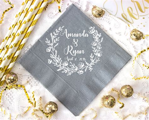 Wreath Wedding Napkins, Paper Wedding Napkins, Personalized Floral ...