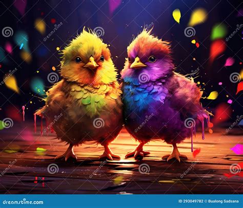 Couple Of Cute Chick With Liquid Dripping Chick Stock Illustration