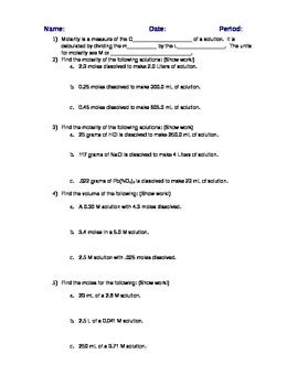 Molarity Volume And Moles Calculation Using Molarity Mol L Formula