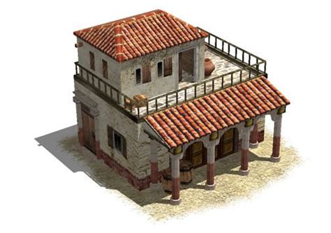 Ancient House With Red Tile Roof And Balcony