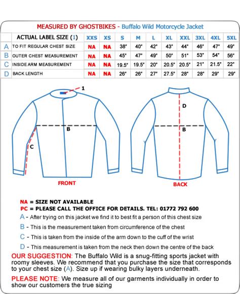 Buffalo Motorcycle Jacket Size Chart | Reviewmotors.co