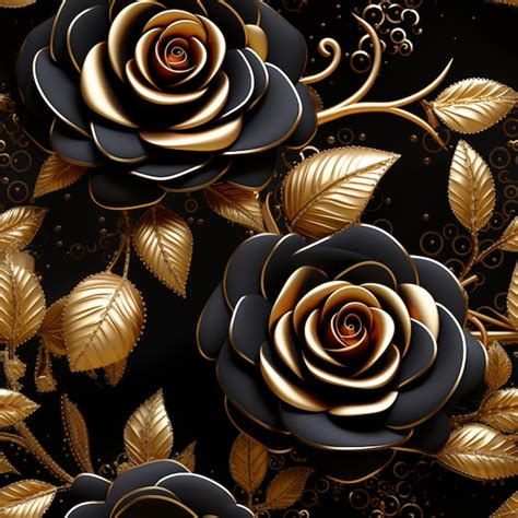 Premium AI Image There Are Two Roses With Gold Leaves On A Black