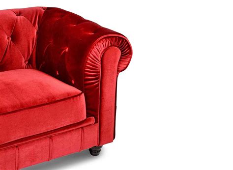 Canap Places Velours Rouge Chesterfield Decoinparis