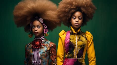 Premium AI Image | Afro Twins Girls models in vintage Fashion Colorful ...