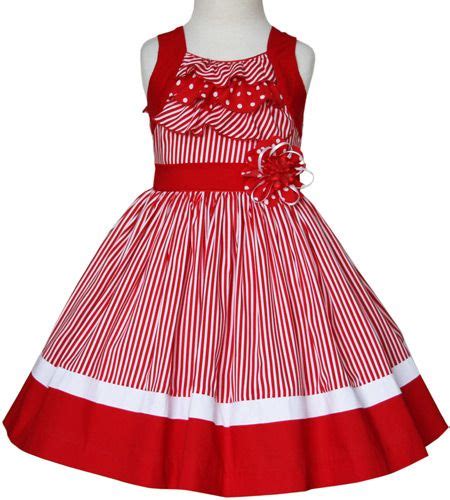 Summer Whimsy Girls Red Dresses With Stripes And Ruffles Made In Cotton