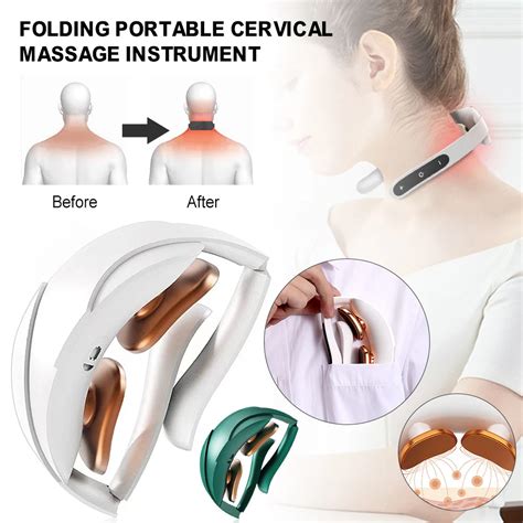 Cervical Spine Neck Massager Instrument 15 Level Heating Electric Pulse Mini Folding Neck