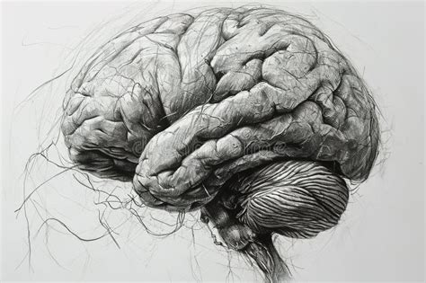 Realistic Pencil Sketch Human Brain Stock Illustration - Illustration ...