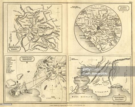 Antique Map Of Ancient Cities Of Rome Athens Syracuse High Res Vector