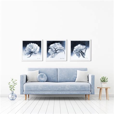 Botanical Floral Illustration Triptych Set of 3 Flower Prints - Etsy