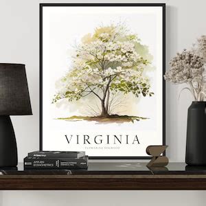 Virginia State Tree Art Print, Flowering Dogwood Tree Wall Art, State ...