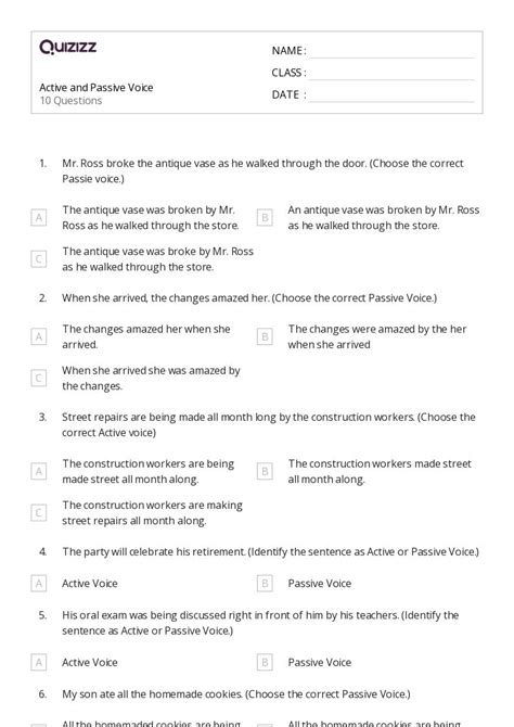 50 Active And Passive Voice Worksheets For 7th Grade On Quizizz Free