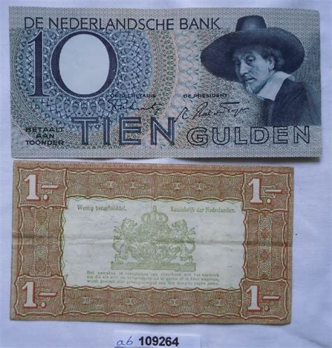 2 Banknoten Niederlande 1 Gulden 1938 Und 10 Gulden 1944 109264 Nr