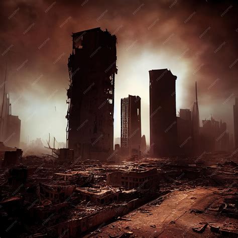 Premium Photo | A postapocalyptic ruined city destroyed buildings