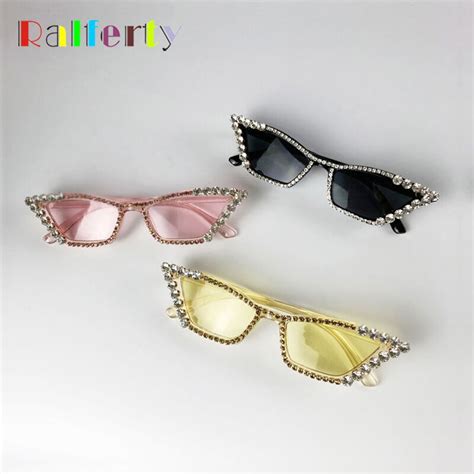 Ralferty Luxury Ladies Small Cat Eye Sunglasses Women Rhinestone