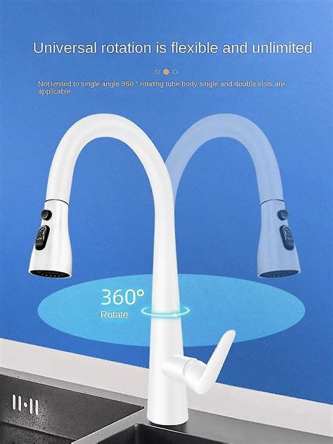 Matte White Pull Out Kitchen Faucet Rotation Brass Stream Sprayer Head Hot Cold Washing Sink