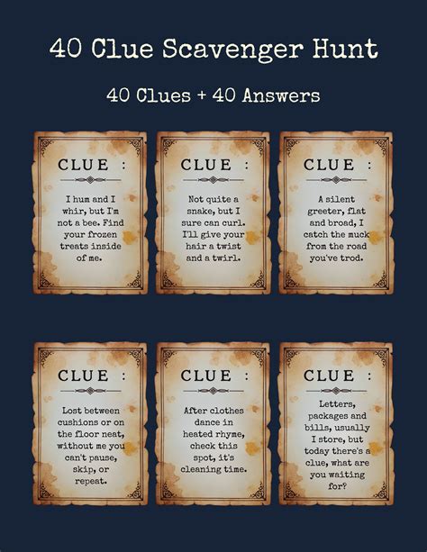 40 Card Scavenger Hunt Clue Cards Puzzle Bundle Printable Etsy