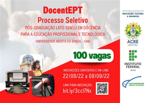 Ifac abre inscrições para pós graduação em Docência para EPT IFAC