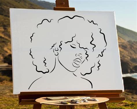 Afro Hair Woman Stencil Art Paint Sip Black Woman Etsy Paint And