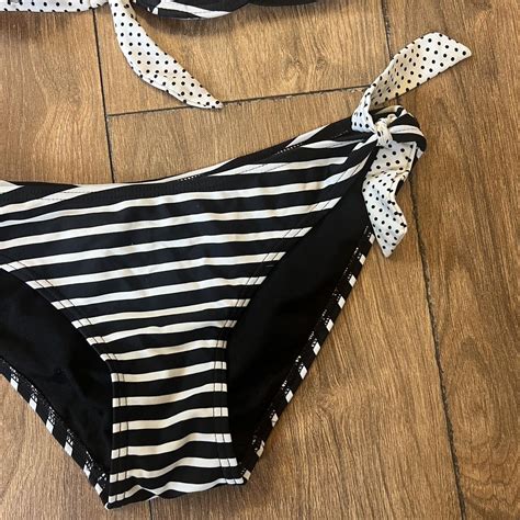 Black And White Striped Bikini Set With Tie Details Depop