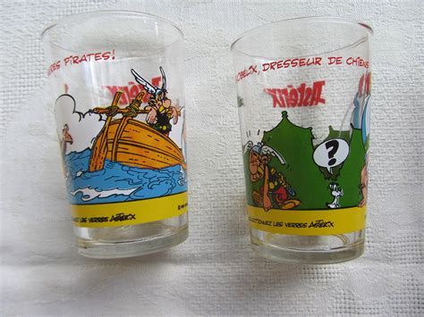 Set 4 Asterix Obelix Mustard Glass Vintage French Maille Etsy