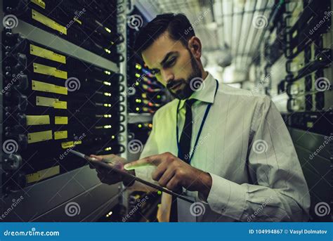 Man In Data Centre Stock Image Image Of Occupation 104994867